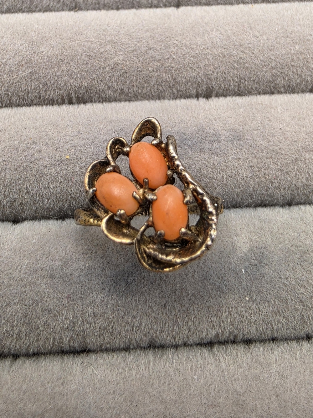Vintage Style Orange Cabochon Statement Ring Size 6 1/4
